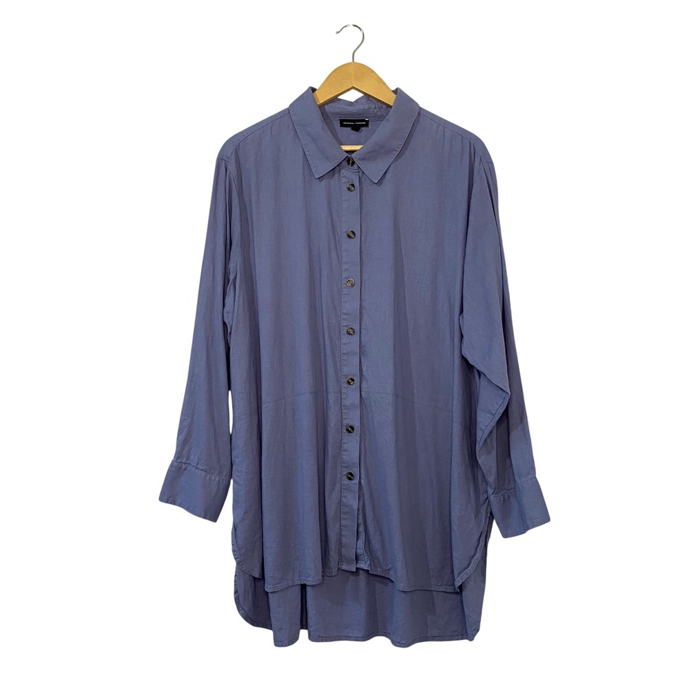 Universal Standard Linen Blend Button Front Tunic Shirt Blue Purple Size MEDIUM
